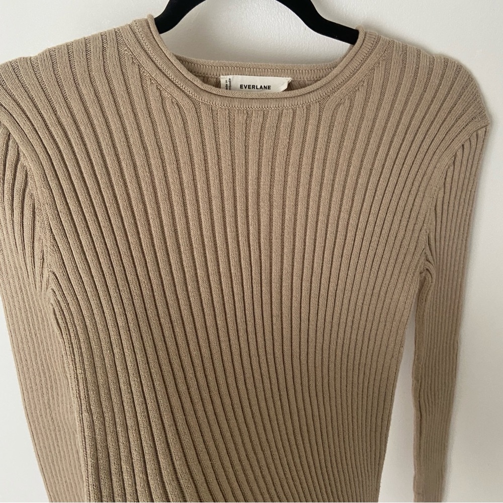 Everlane Cotton Ribbed Crew Sweater in Tan Beige size XS - Picture 5 of 10